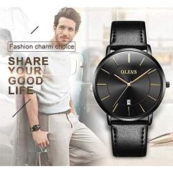 Mens Wirst Watch - Classic Fashion Minimalist Dial - Stainless Steel Case - Breathable Leather Strap - Waterproof Casual Quartz Wristwatches for Male