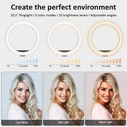 10.2 inch Selfie Ring Light with Tripod Stand & 2 Phone Holders, Anbes Dimmable Led Camera Ringlight for Photography/Makeup/Live Stream Video/YouTube, Compatible with iPhone/Android