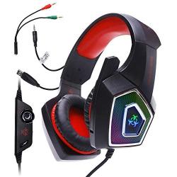 JAEZZIY Gaming Headset Xbox One Headset with 7.1 Surround Sound, PS4 Headset with Noise Canceling Mic & LED Light, Compatible with PC, PS4, Xbox One Controller, Mac, Xbox 360 for Laptops Computers