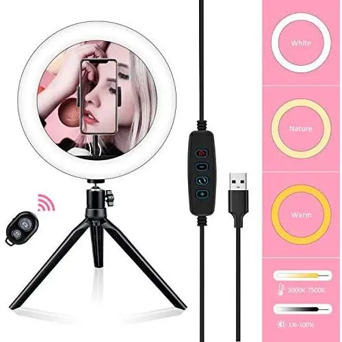 Samuyang 10" Selfie Ring Light with Tripod Stand & Phone Holder,Mini Desktop LED Portable Dimmible Makeup Ringlight for Photography, Pictures,Live Stream, YouTube Video, Shooting,TikTok Samuyang 10" Selfie Ring Light with Tripod Stand & Phone Holder,Mini Desktop LED Portable Dimmible Makeup Ringlight for Photography, Pictures,Live Stream, YouTube Video, Shooting,TikTok