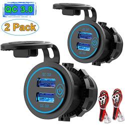 [2 Pack] 12V USB Outlet, Quick Charge 3.0 Dual USB Power Outlet with Touch Switch, Waterproof 12V/24V Fast Charge USB Charger Socket DIY Kit for Car Boat Marine Bus Truck Golf Cart RV Motorcycle etc.