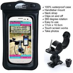 Waterproof Bike Phone Case - Motorbike or Bicycle Mount for Handlebars. Fits All Phones. 6.7" x 4"- iPhone 7,8 Plus + Samsung. GPS Navigation, Cycling Computer. 360 Degree Rotation with Neck Strap.