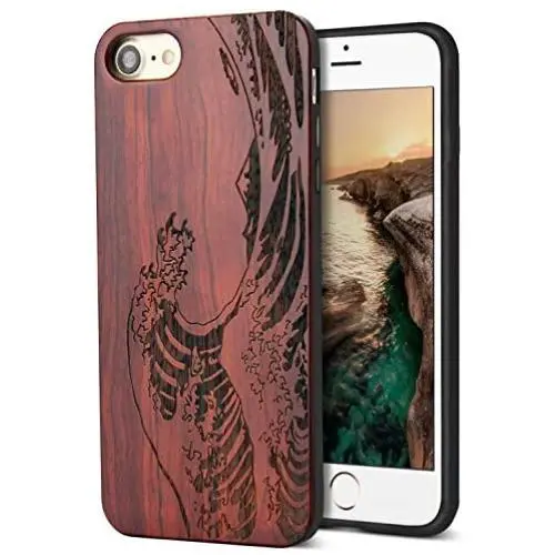 Compatible for Cool iPhone 7 Case, iPhone 8 Wood Case with Real Unique Wood Carving Wave Design with Silicone Dual layer Hybrid Protective Case for iPhone 7/ 8 iPhone SE 2020 4.7 Inch Compatible for Cool iPhone 7 Case, iPhone 8 Wood Case with Real Unique Wood Carving Wave Design with Silicone Dual layer Hybrid Protective Case for iPhone 7/ 8 iPhone SE 2020 4.7 Inch
