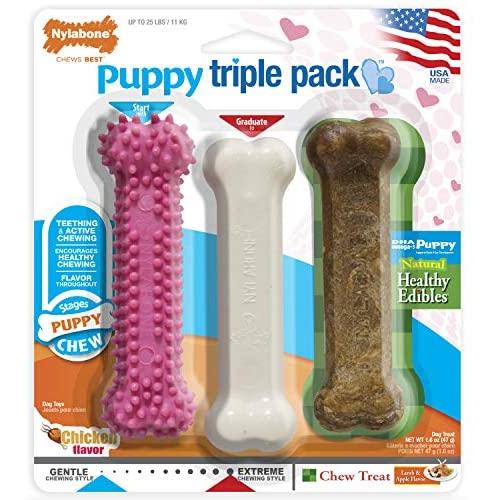 Nylabone Puppy Chew Variety Toy & Treat Triple Pack 3 Count Small/Regular - Up to 25 Ibs.