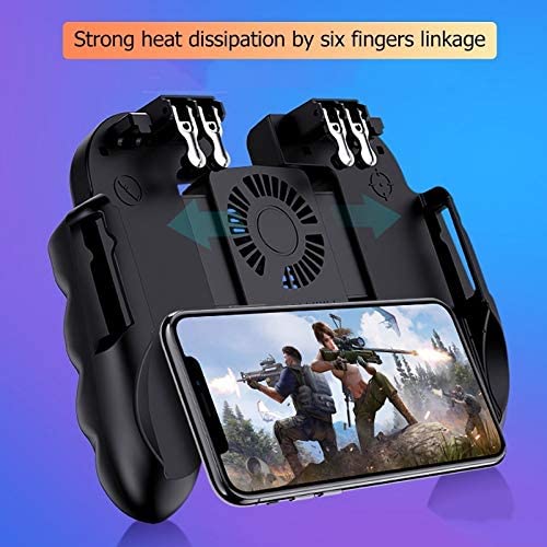 H9 Game Controller with Fan Six Finger Joystick Gamepad with Cooler Fire Button Mobile Phone Game HandleTrigger for PUBG (Color : H9 with Fan)
