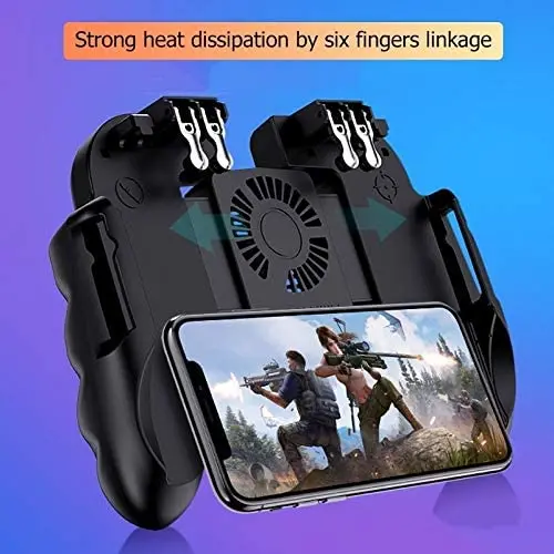 H9 Game Controller with Fan Six Finger Joystick Gamepad with Cooler Fire Button Mobile Phone Game HandleTrigger for PUBG (Color : H9 with Fan)