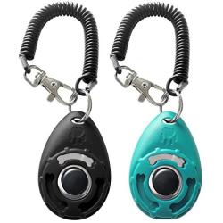 HoAoOo Pet Training Clicker with Wrist Strap - Dog Training Clickers (New Black + Blue)