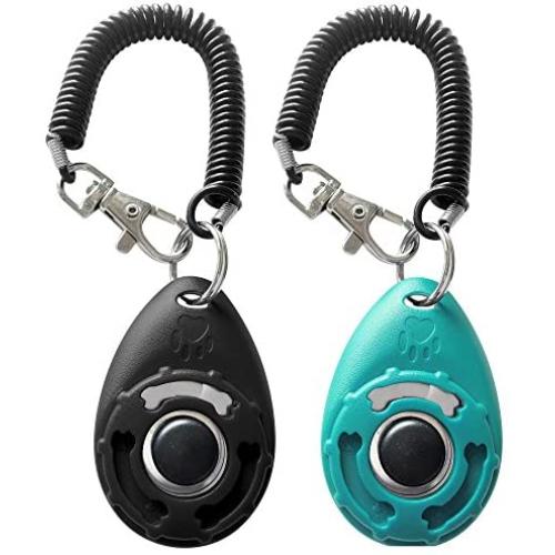 HoAoOo Pet Training Clicker with Wrist Strap - Dog Training Clickers (New Black + Blue)