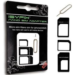 iSYFIX SIM Card Adapter Nano Micro - Standard 4 in 1 Converter Kit with Steel Tray Eject Pin