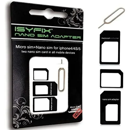 iSYFIX SIM Card Adapter Nano Micro - Standard 4 in 1 Converter Kit with Steel Tray Eject Pin iSYFIX SIM Card Adapter Nano Micro - Standard 4 in 1 Converter Kit with Steel Tray Eject Pin
