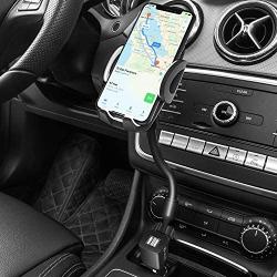 Car Phone Mount, Upgraded Cigarette Lighter Cell Phone Holder Cradle for Car with Dual USB 2.1A Charger for iPhone SE 11 XS X 8 7 6S Samsung Galaxy S10 S9 S8 S7 and Other Smartphones Up to 6 in