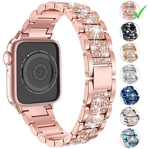 LELONG for Apple Watch Band 38mm 40mm 42mm 44mm Series 5 Series 4 3 2 1, Bling Replacement Bracelet iWatch Band, Diamond Rhinestone Stainless Steel Metal Wristband Strap