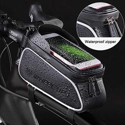 Eamplest Bike Frame Bag, Bicycle Phone Holder with Touch Screen, Large Capacity Waterproof Cycling Front Top Tube Mount Handlebar Storage Bag for Phones Below 6.0"