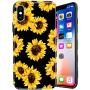 J.west iPhone Xs Case Vintage Flower Floral, Cute Yellow Sunflowers Black Soft Cover for Girls/Women Sturdy Flexible Slim fit Fashion Design Pattern Drop Protective Case for iPhone X/XS