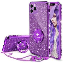 OCYCLONE iPhone 11 Pro Max Case, Cute Glitter Sparkle Bling Diamond Rhinestone Bumper with Ring Kickstand Women Girls Soft Protective Phone Case for iPhone 11 Pro Max [6.5 inch] 2019 - Purple