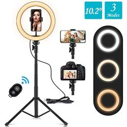 Ring Light with Stand and Phone Holder,10.2" LED Selfie Ring Light for Live Stream/Makeup/YouTube/Photography,with Adjustable Bracket (15.55 - 68.89) ,Remote Control Compatible with iPhone Android