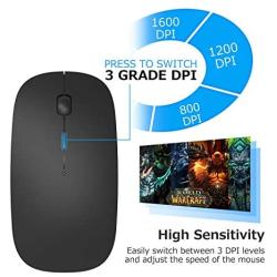 Bluetooth Wireless Mouse, Dual Mode Slim Rechargeable Wireless Mouse Silent Cordless Mouse with Bluetooth 4.0 and 2.4G Wireless, Compatible with Laptop, PC, Windows Mac Android OS Tablet (Black)