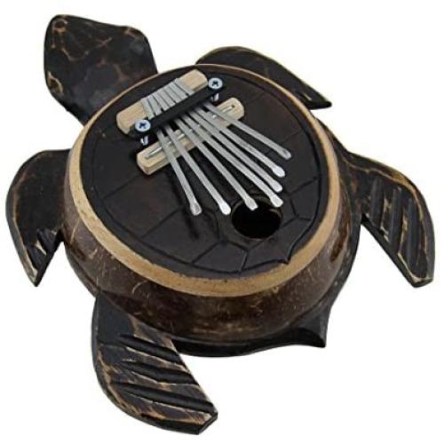 Hand Carved Wood and Coconut Shell Sea Turtle Thumb Piano Karimba