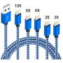 5Pack(3ft 3ft 6ft 6ft 10ft) iPhone Lightning Cable Apple MFi Certified Braided Nylon Fast Charger Cable Compatible iPhone Max XS XR 8 Plus 7 Plus 6s 5s 5c Air iPad Mini iPod (Blue White)