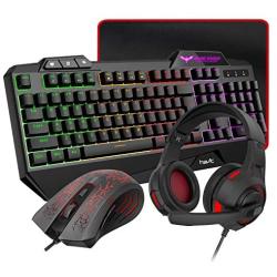 HAVIT Gaming Keyboard Mouse Headset & Mouse Pad Kit, Rainbow LED Backlit Wired, Over Ear Headphone with Mic for PC, Computer, Xbox ONE & PS4, Tablet, Mobile Phones