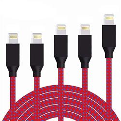 DNLM iPhone Charger, MFi Certified Lightning Charging Cable, USB Nylon Braided Syncing 5Pack 3FT 3FT 6FT 6FT 10FT Compatible iPhone 11 Pro Max/SE/Xs Max/XR/8 Plus(Red and Blue)