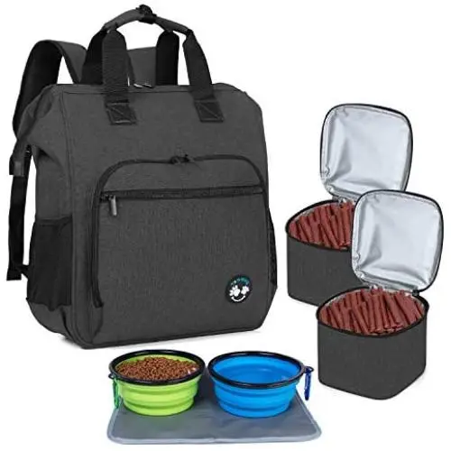 Teamoy Dog Travel Backpack, Pet Supplies Bag Tote with 2 Silicone Collapsible Bowls, 2 Food Carrier, 1 Water-Resistant Placemat