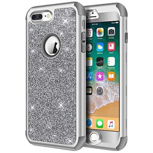 iPhone 8 Plus Case, iPhone 7 Plus Case, Hython Heavy Duty Defender Protective Case Bling Glitter Sparkle Hard Shell Armor Hybrid Shockproof Rubber Bumper Cover for iPhone 7 Plus and 8 Plus, Gray
