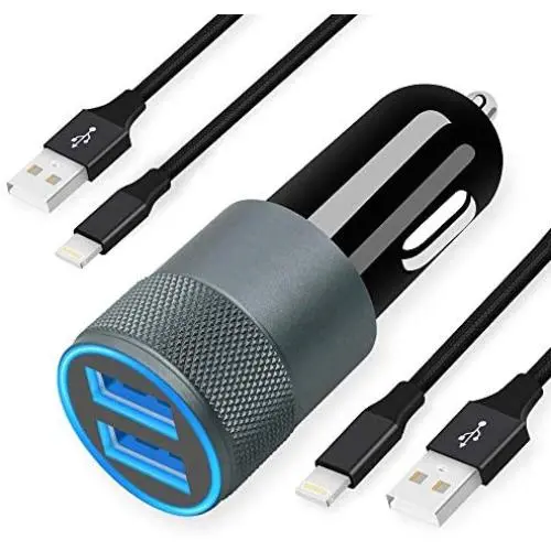 Dual USB Car Charger Adapter, Compatible for Apple iPhone 11 Pro Max/11 Pro/11/XS MAX/XS/XR/X/SE 2020/SE/8 Plus/8s/8/7 Plus/7s/7/6s/6/5s/5c/5/iPad Air/Mini, 2-Pack 3.3FT Braided Cable Cord Included Dual USB Car Charger Adapter, Compatible for Apple iPhone 11 Pro Max/11 Pro/11/XS MAX/XS/XR/X/SE 2020/SE/8 Plus/8s/8/7 Plus/7s/7/6s/6/5s/5c/5/iPad Air/Mini, 2-Pack 3.3FT Braided Cable Cord Included