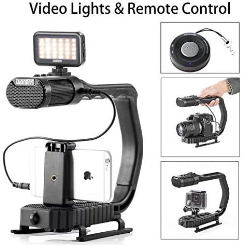 Handheld Stabilizer & Video Led Lights & Remote Control Skateboard for DJI OSMO iPhone 11 X 8 7, Sevenoak Handle Grip & Built-in Stereo Mic for Smartphone GoPro Sony Alpha RX0 DSLR Camera Camcorder