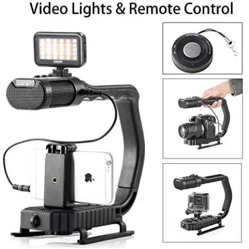 Handheld Stabilizer & Video Led Lights & Remote Control Skateboard for DJI OSMO iPhone 11 X 8 7, Sevenoak Handle Grip & Built-in Stereo Mic for Smartphone GoPro Sony Alpha RX0 DSLR Camera Camcorder