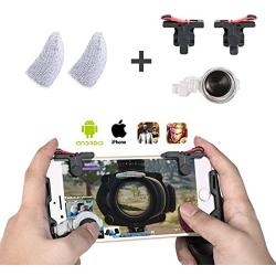 PASNOWFU PUBG Mobile Trigger Mobile Game iOS & Android Controller, Aim Trigger Fire Buttons L1R1 Shooter Sensitive Joystick 【Two Buttons + Gamepad + Finger Sleeve + Joystick】