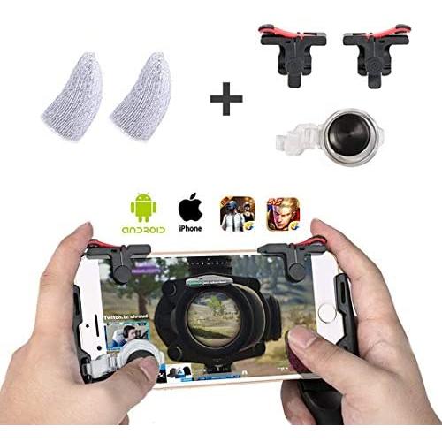 PASNOWFU PUBG Mobile Trigger Mobile Game iOS & Android Controller, Aim Trigger Fire Buttons L1R1 Shooter Sensitive Joystick 【Two Buttons + Gamepad + Finger Sleeve + Joystick】