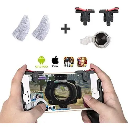 PASNOWFU PUBG Mobile Trigger Mobile Game iOS & Android Controller, Aim Trigger Fire Buttons L1R1 Shooter Sensitive Joystick 【Two Buttons + Gamepad + Finger Sleeve + Joystick】 PASNOWFU PUBG Mobile Trigger Mobile Game iOS & Android Controller, Aim Trigger Fire Buttons L1R1 Shooter Sensitive Joystick 【Two Buttons + Gamepad + Finger Sleeve + Joystick】