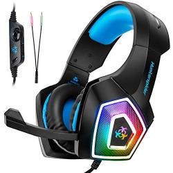 Fuleadture Gaming Headset for PS4 Xbox One, PC Gaming Headset with Mic, Noise Cancelling Over Ear Headphones with LED Light, Bass Surround, Soft Memory Earmuffs for Laptop Mac Nintendo Switch Games