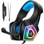 Fuleadture Gaming Headset for PS4 Xbox One, PC Gaming Headset with Mic, Noise Cancelling Over Ear Headphones with LED Light, Bass Surround, Soft Memory Earmuffs for Laptop Mac Nintendo Switch Games