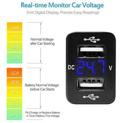 MICTUNING 2.1A Dual USB Charger Power Socket with Digital Voltmeter Blue LED Light for Smartphone iPhone iPad PDA Laptop GPS Replacement for Toyota