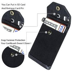 FRIFUN Stick on Phone Wallet, Ultra-Slim Self Adhesive Card Holder Credit Card Wallet for Smartphones Sleeve Extra Tall Pocket Totally Covers Credit Cards & Cash (Black Plus)