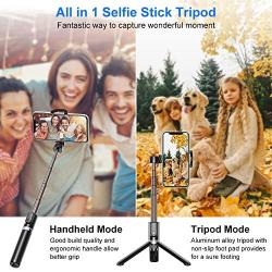 Bcway Selfie Stick Tripod, Extendable Phone Tripod Mount with Bluetooth Remote for Meeting/Video/Working at Home, Phone Holder, Compatible with iPhone 11 Pro Max XS XR, Samsung Galaxy S20 S10 Note 10