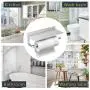Hoimpro Paper Towel Holder Wall Mounted for Kitchen 13 Inch, Bathroom Tissue Roll Hanger with Mobile Phone Storage Shelf,Space Aluminum, Wall Mount with Screws, Dull Polished Silver