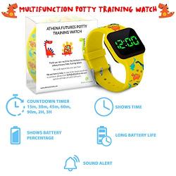 Potty Training Count Down Timer Watch with Lights and Music - Rechargeable, Dinosaur Yellow Band Engaging Pattern, Water Resistant, Potty Training Watch Yellow