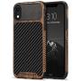 TENDLIN Compatible with iPhone XR Case Wood Grain with Carbon Fiber Texture Design Leather Hybrid Slim Case Compatible with iPhone XR (Carbon & Leather & Wood)
