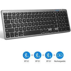 Rechargeable Multi-Device Bluetooth Keyboard with Numeric Keypad for MacBook iPad, JACKYLED Full Size Wireless Bluetooth Keyboard Compatible with MacOS iOS Windows Android Laptop Tablet Smartphone