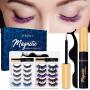 KRONA Magnetic Eyelashes With Eyeliner Kit - 2 Tubes Of Magnetic Eyeliner & 10 Pairs Of Reusable Falsies With 6 Different Colors and Tweezer - Natural Long Full - No Glue Needed