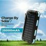 Bundle Pack Best Gift 25,000mAh Solar Charger & Power Bank, Portable Dual USB Battery Cargador External Pack Backup Phone Charger Outdoor Flashlight for Smartphone Tablet Camera Two Cord (Blue)
