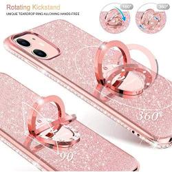 OCYCLONE for iPhone 11 Case, Cute Glitter Sparkle Bling Diamond Rhinestone Bumper with Ring Kickstand Women Girls Soft Pink Protective Phone Case for iPhone 11 [6.1 inch] 2019 - Rose Gold