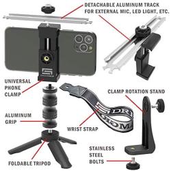 Universal Video Rig System for Vertical and Horizontal Shooting with Any Smartphone DREAMGRIP Scout XM with Patented Track Connector for External Lights, Mic and Another Photo/Video Accessories