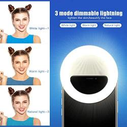 Selfie Ring Light for Phone Clip on Ring Light 3 Light Modes Selfie Fill Light with 52 LED Beads Makeup Light Ring for Selfie, Photography, Livestream White 2020 Upgrade