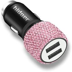 Bling Car Charger Dual Port USB Adapter 5V/2.1A Crystal Decoration Plug for iPhone 11/Xs/Xs max/Xr/X/8/7/6/5,iPad Pro/Air/Mini,Samsung,Galaxy S10/S9/S8/S7/S6,Note 9/8,Cute Car Accessories for Women