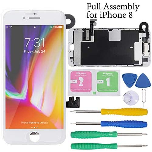 Screen Replacement for iPhone 8 Pre-Assembled, LCD Display and Touch Screen Digitizer Replacement for A1863, A1905, A1906 w/Facing Proximity Sensor, Earspeaker, Front Camera and Repair Tools (White)
