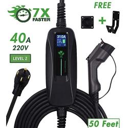 PRIMECOM 32A & 40A Electric Vehicle (EV) Charger, Level 2, 240V, 32A/40A, NEMA 14-50 Electric Car Charger for All EVs, 30, 40, and 50 (40+10) Feet Lengths (50, 40Amp) for Tesla